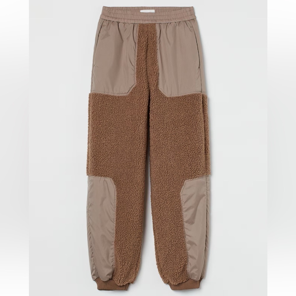 H&M Colorblock Faux Shearling Jogger Tan - XS